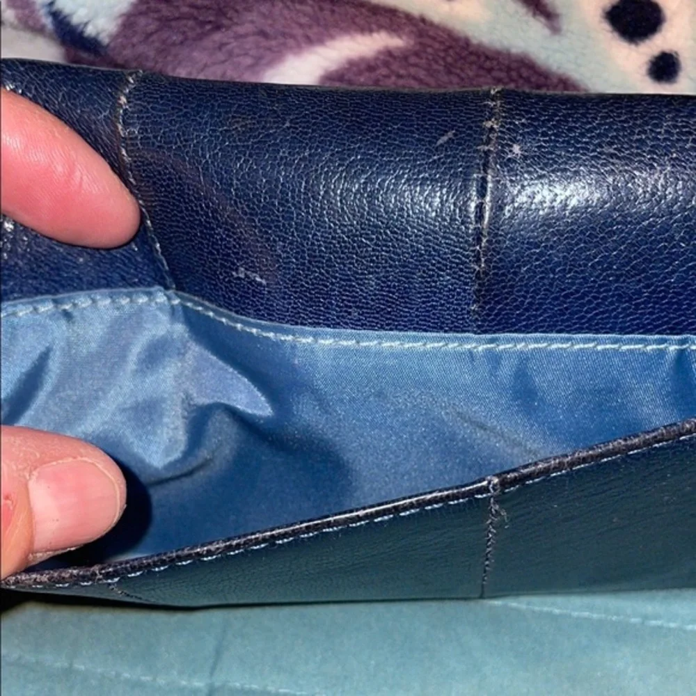 Coach Kristin Marine Blue Leather Wallet Tri-Fold Envelope Turnlock Gold Accents